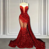 Red Mermaid Style Prom Dress with Sweetheart Sequins and Ruffle-Ballbella