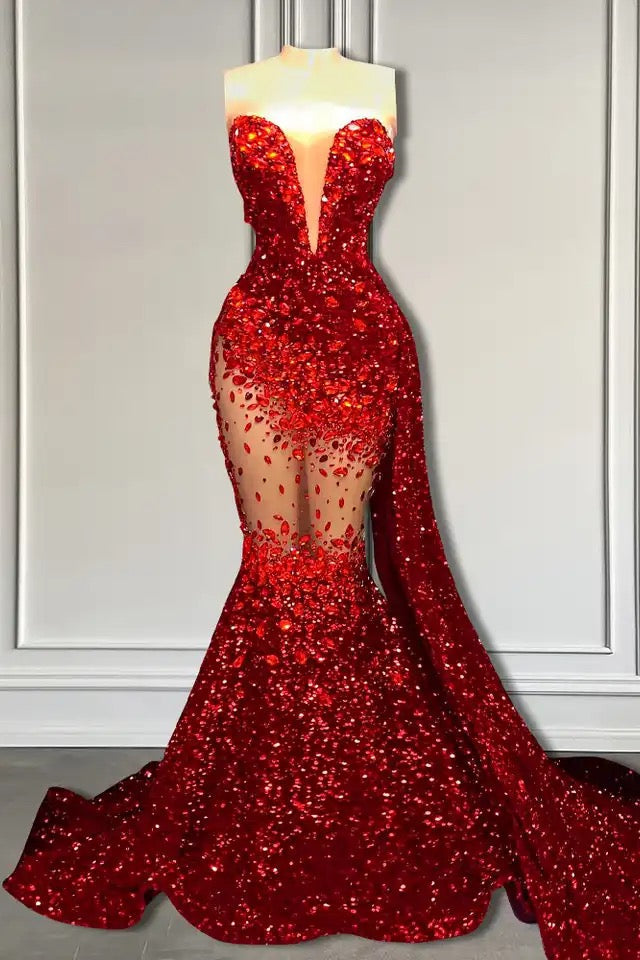 Red Mermaid Style Prom Dress with Sweetheart Sequins and Ruffle Red Mermaid Style Prom Dress with Sweetheart Sequins and Ruffle