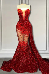 Red Mermaid Style Prom Dress with Sweetheart Sequins and Ruffle-Ballbella
