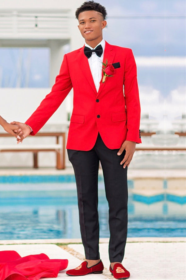Red Notched Lapel Two-Button Prom Suit with Black Pants Red Notched Lapel Two-Button Prom Suit with Black Pants