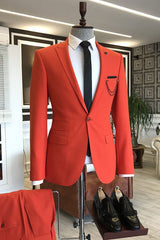 Red Peaked Lapel One Button Slim Fit Dinner Party Suits-Ballbella