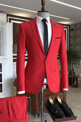 Red Peaked Lapel Slim Fit Bespoke Men's Prom Suits-Ballbella