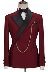 Red Peaked Lapel Slim Fit Designer Men Suits for Prom-Ballbella