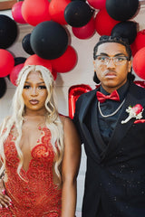 Red Ruffles High Split Sleeveless Mermaid Long Prom Dresses-Ballbella