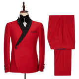 Red Shawl Lapel Fashion Slim Fit Men Suits for Men-Ballbella