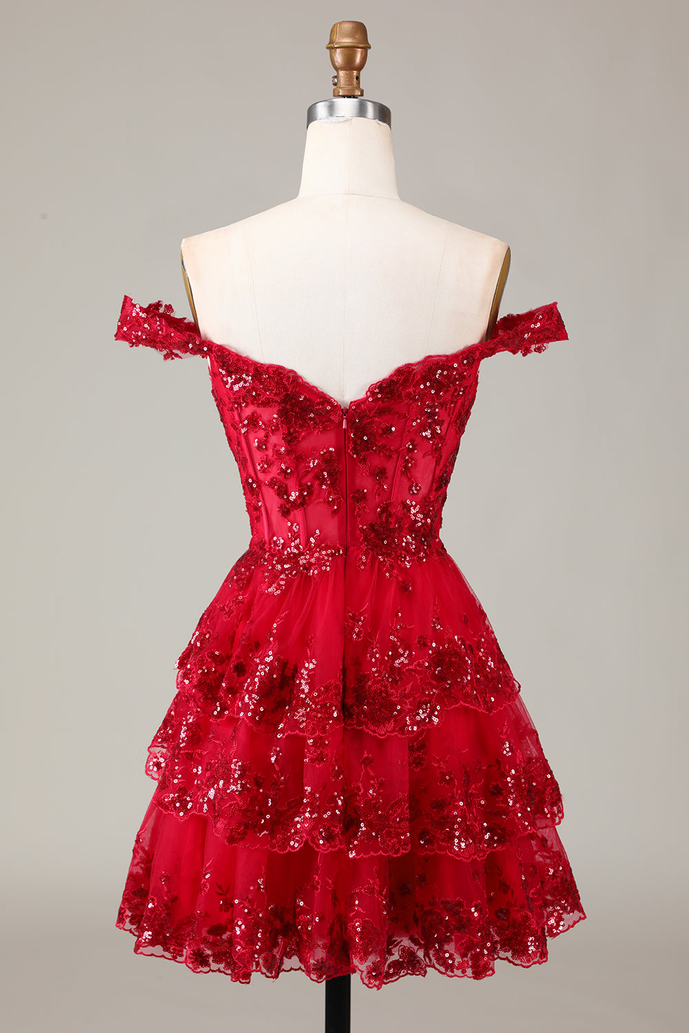 Red Sparkly Corset Tiered Lace A-Line Homecoming Dress Ballbella Red Sparkly Corset Tiered Lace A-Line Homecoming Dress Ballbella
