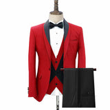 Red Three Pieces Fashion Shawl Lapel Men Suits for Wedding-Ballbella