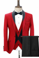 Red Three Pieces Fashion Shawl Lapel Men Suits for Wedding-Ballbella