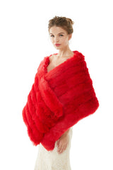 Red Wedding Shawl Faux Fur Stole Fluffy Bridal Wrap Shrug-Ballbella