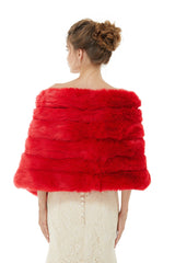 Red Wedding Shawl Faux Fur Stole Fluffy Bridal Wrap Shrug-Ballbella
