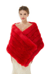 Red Wedding Shawl Faux Fur Stole Fluffy Bridal Wrap Shrug-Ballbella