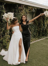 Retro style Satin Tulle Wedding Dress Split Front-Ballbella