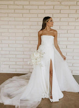 Retro style Satin Tulle Wedding Dress Split Front-Ballbella