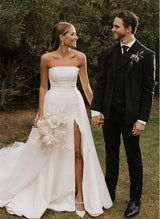 Retro style Satin Tulle Wedding Dress Split Front-Ballbella