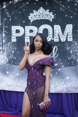 Romantic Grape V-Neck One Shoulder Mermaid Prom Dresses Gem With High Split-Ballbella