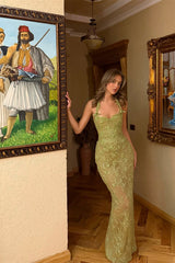 Romantic Green Sweetheart Halter Sleeveless Prom Dresses Mermaid Column With Appliques Beads-Ballbella