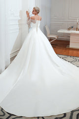 Romantic Lace Long Sleevess Princess Satin Wedding Dress-Ballbella