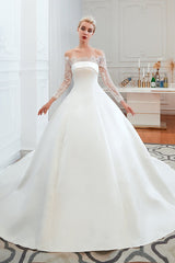 Romantic Lace Long Sleevess Princess Satin Wedding Dress-Ballbella