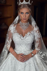 Romantic Sequined Pattern A line Wedding Dress V Neck Sleeveless Crystal Gowns-Ballbella