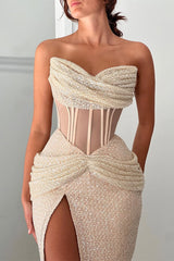 Romantic Sweetheart Strapless Sleeveless Mermaid Prom Dresses Column With High Split-Ballbella