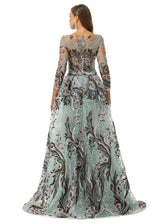 Round A-line Floor-length Long Sleeve Beading Appliques Lace Prom Dress-Ballbella