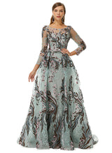 Round A-line Floor-length Long Sleeve Beading Appliques Lace Prom Dress-Ballbella