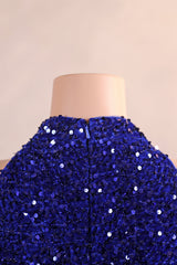 Royal Blue Sequin Mermaid High Neck Keyhole Prom Dresses-Ballbella