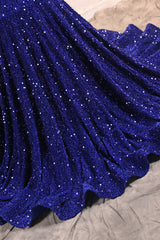 Royal Blue Sequin Mermaid High Neck Keyhole Prom Dresses-Ballbella