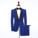 Royal Blue Shawl Lapel Shiny Slim Fit Wedding Men Suits-Ballbella
