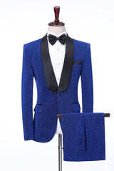 Royal Blue Shawl Lapel Shiny Slim Fit Wedding Men Suits-Ballbella