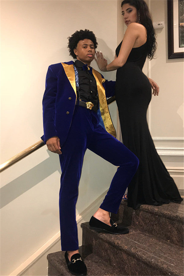 Royal Blue Slim Fit Velvet Men Suits Pieces Prom Party Outfits