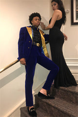 Royal Blue Slim Fit Velvet Men Suits 2 Pieces Prom Party Outfits-Ballbella