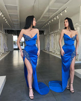Royal Blue Sweetheart Mermaid Evening Dress Long Split With Sequins-Ballbella