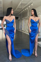 Royal Blue Sweetheart Mermaid Evening Dress Long Split With Sequins-Ballbella