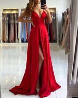 Ruby Red Chic High split Court Train Long evening Dress-Ballbella