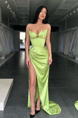 Sage Green Sweetheart Mermaid Evening Dress Sleeveless With Slit-Ballbella