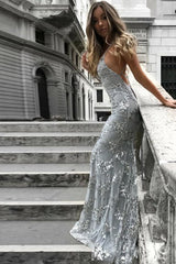 SAGE Mermaid V-neck Spaghetti Floor-length Crystal Beads Prom Dresses-Ballbella