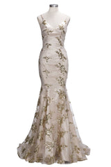 SAGE Mermaid V-neck Spaghetti Floor-length Crystal Beads Prom Dresses-Ballbella