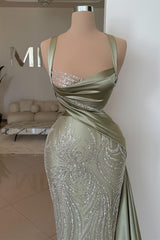 Sage Sweetheart Sleeveless Mermaid Prom Dress with Beads: A stunning gown for your special night.-Ballbella