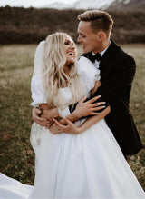 Satin Square Neckline Ball-Gown Wedding Dresses-Ballbella