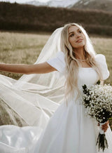 Satin Square Neckline Ball-Gown Wedding Dresses-Ballbella