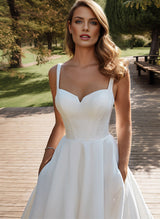 Satin Wedding Dress Ball-Gown Princess Elegant Sweetheart Neckline Sweep Train-Ballbella