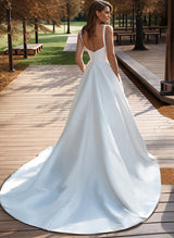 Satin Wedding Dress Ball-Gown Princess Elegant Sweetheart Neckline Sweep Train-Ballbella