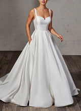 Satin Wedding Dress Ball-Gown Princess Elegant Sweetheart Neckline Sweep Train-Ballbella