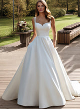 Satin Wedding Dress Ball-Gown Princess Elegant Sweetheart Neckline Sweep Train-Ballbella