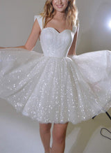Sequin Sleeveless Short Elegant Sweetheart Chic A-line Wedding Dresses-Ballbella