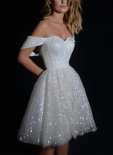 Sequin Sleeveless Short Elegant Sweetheart Chic A-line Wedding Dresses-Ballbella