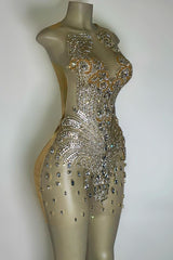 Sequined Mermaid Jewel Jersey Beading Sleeveless Mini Rhinestone Party Dress-Ballbella