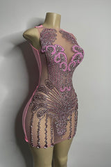 Sequined Mermaid Jewel Jersey Beading Sleeveless Mini Rhinestone Party Dress-Ballbella