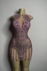 Sequined Mermaid Jewel Jersey Beading Sleeveless Mini Rhinestone Party Dress-Ballbella